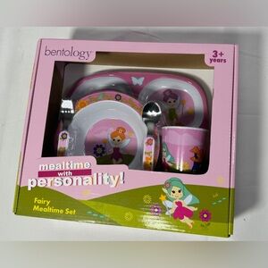 Kids Fairy 5 Piece Mealtime Set Bentology Compartment Plate, Bowl, Utensils, Cup